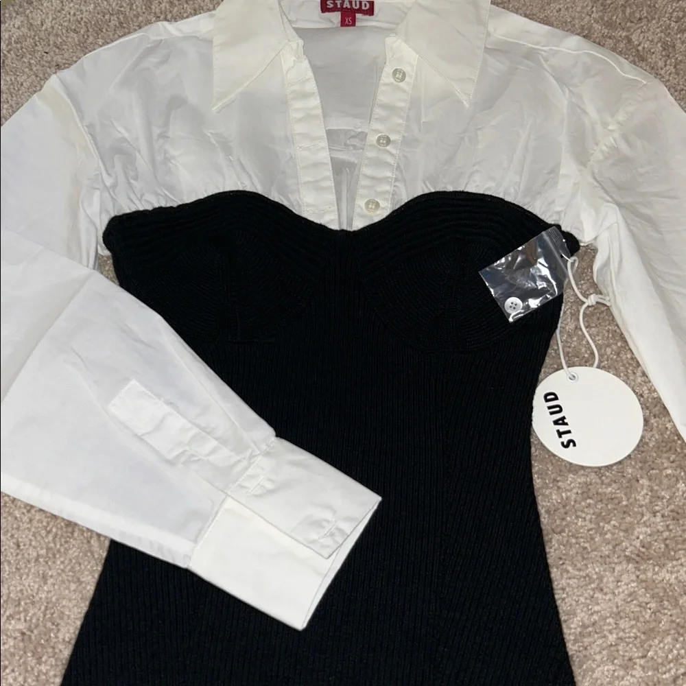 STAUD poplin & knit combo long dress. XS - Picture 12 of 17